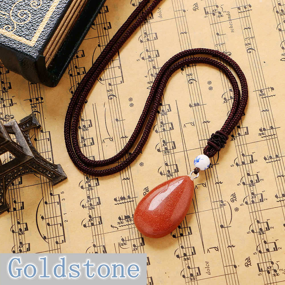 Hot Sale Water Drop Goldstone Nature Crystals Pendant Rope Chain Topaz Necklace Women Men Style Fashion Jewelry