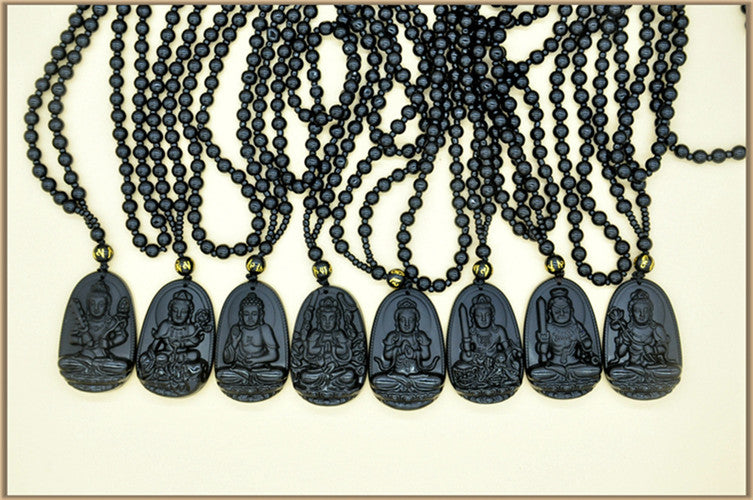 Jewelry 8pcs High Quality Unique Natural Black Obsidian Carved Pendant Necklace Jade Buddha Smoky Quartz Crystal Unisex