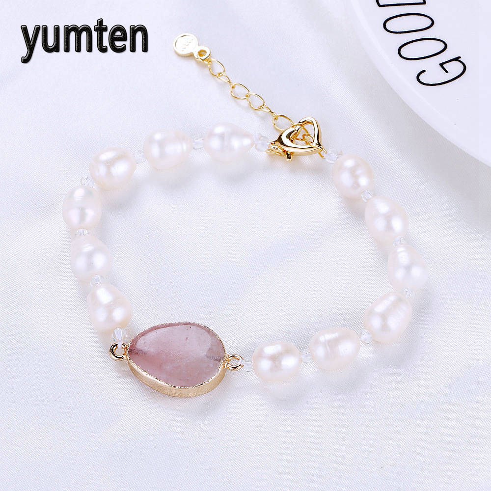 Jewelry Natural Pearls Gem Charm Bracelets Water Drop Crystal Rose Quartz Lucky Woman Elegant Pearl Jewelry