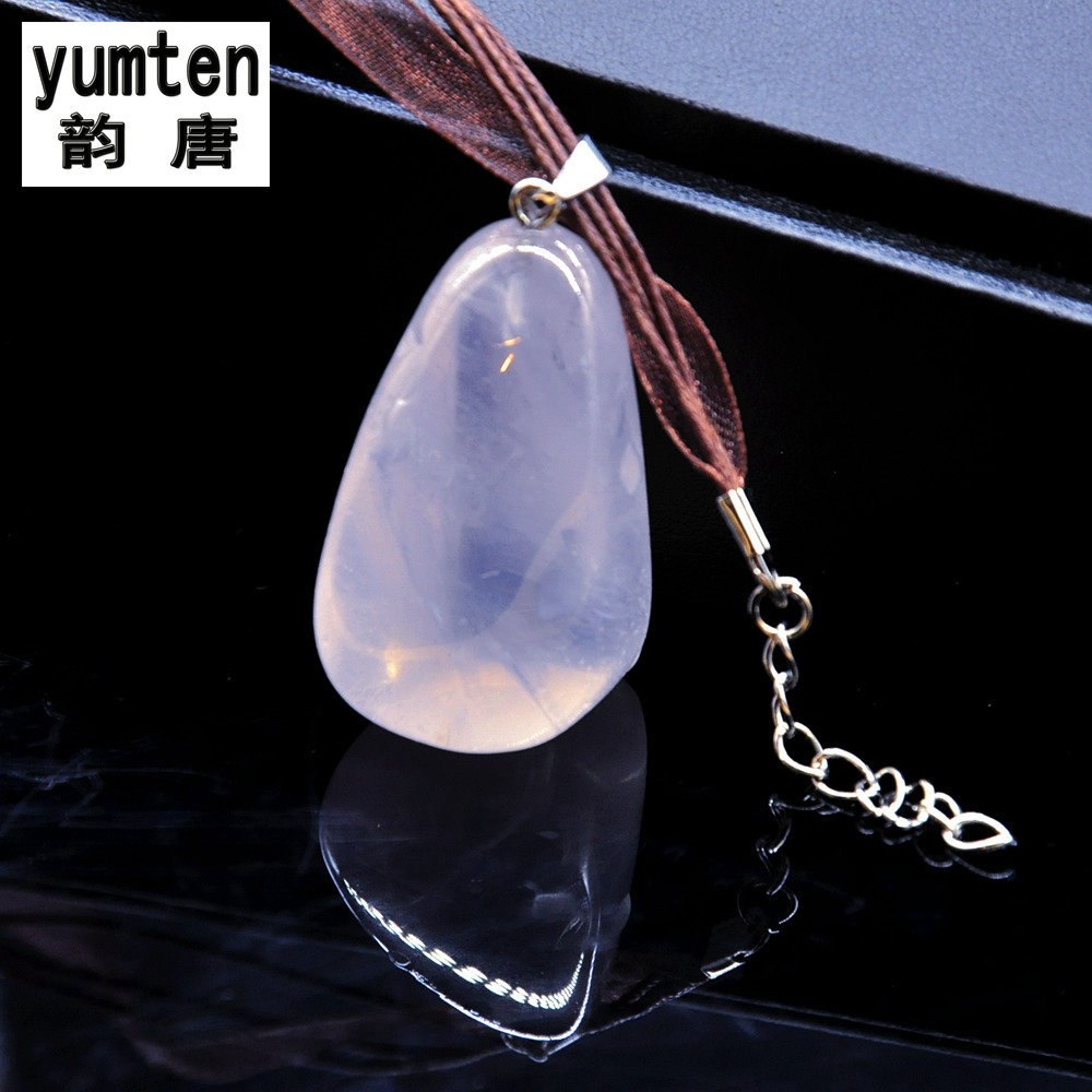 Large model Natural Geometric Rose Quartz Pendant Necklaces Prata Mujer Moda Bijoux Gioielli Donna Joyeria Stylish Women