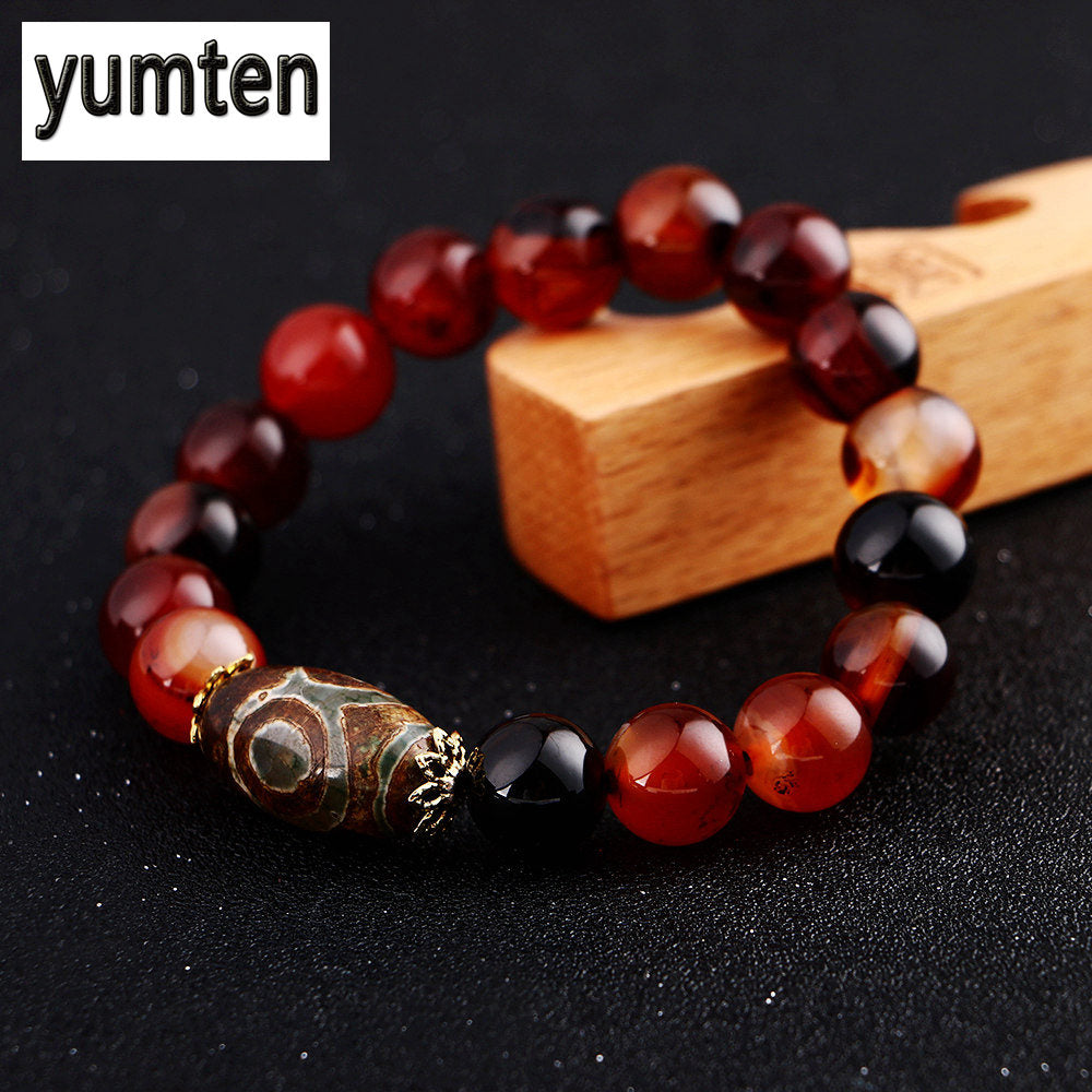 Men Bracelet Agate Buddha Dzi Beads Longan Natural Stone Fashion Couple Popular Jewelry Power Handmade Luna Pulseira Gift