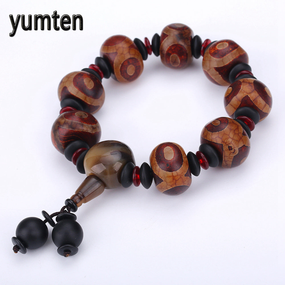 Men's Bracelet Chinese Style Natural Grey Agate Dzi Beads Jewelry Chalcedony Beadslgbt Feyenoord Cozinha Power Chakra