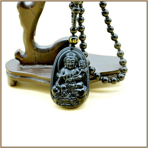 Natural Black Obsidian Carved Buddha Necklace Crystal Trendy Necklace 2020 Pendant Necklaces Men Women Fine Jewelry Bag