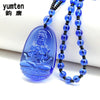 Natural Blue Crystal Buddha Patron Saint Lucky Lovers Women Men Crystal Bead Chain Pendant Necklaces Anniversary Figure