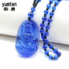 Natural Blue Crystal Buddha Patron Saint Lucky Lovers Women Men Crystal Bead Chain Pendant Necklaces Anniversary Figure