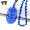 Natural Blue Crystal Buddha Patron Saint Lucky Lovers Women Men Crystal Bead Chain Pendant Necklaces Anniversary Figure