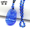 Natural Blue Crystal Buddha Patron Saint Lucky Lovers Women Men Crystal Bead Chain Pendant Necklaces Anniversary Figure
