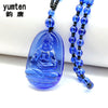 Natural Blue Crystal Buddha Patron Saint Lucky Lovers Women Men Crystal Bead Chain Pendant Necklaces Anniversary Figure