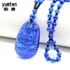 Natural Blue Crystal Buddha Patron Saint Lucky Lovers Women Men Crystal Bead Chain Pendant Necklaces Anniversary Figure