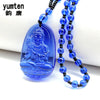 Natural Blue Crystal Buddha Patron Saint Lucky Lovers Women Men Crystal Bead Chain Pendant Necklaces Anniversary Figure
