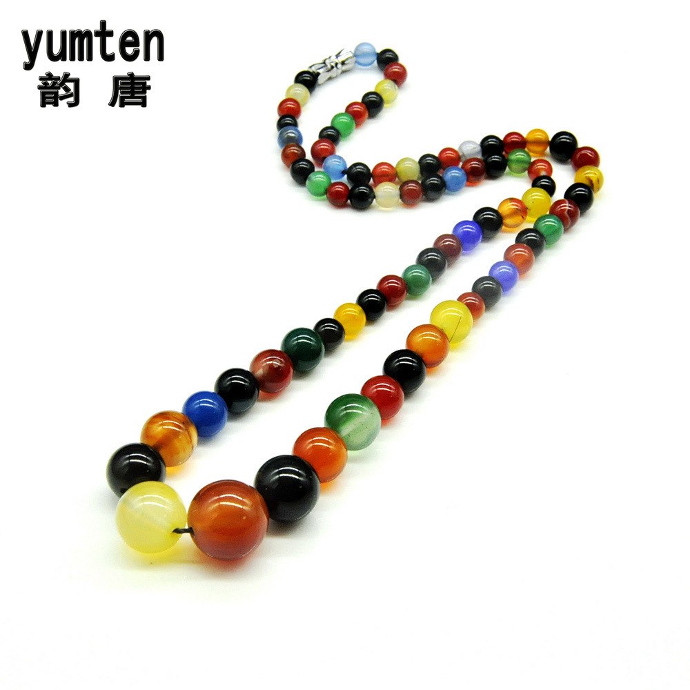 Natural Crystal Colorful Agate Chain Collar Obsidian Prehnite Beads Amber Ruby Jewelry Necklaces Pendants Colar Feminino