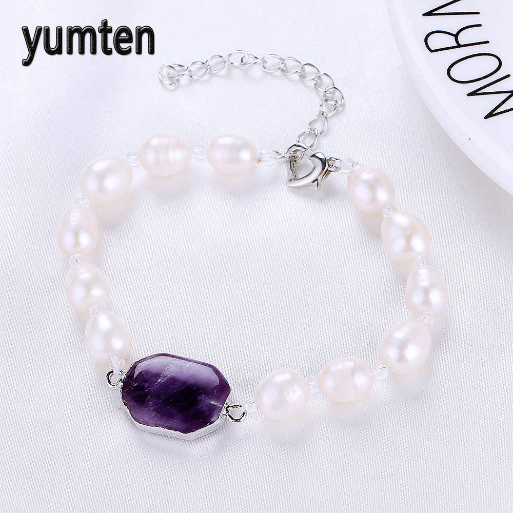 Natural Pearls Gemstone Bracelet Woman Amethyst Jewelry Bayan Bileklik Valentine D Gifts