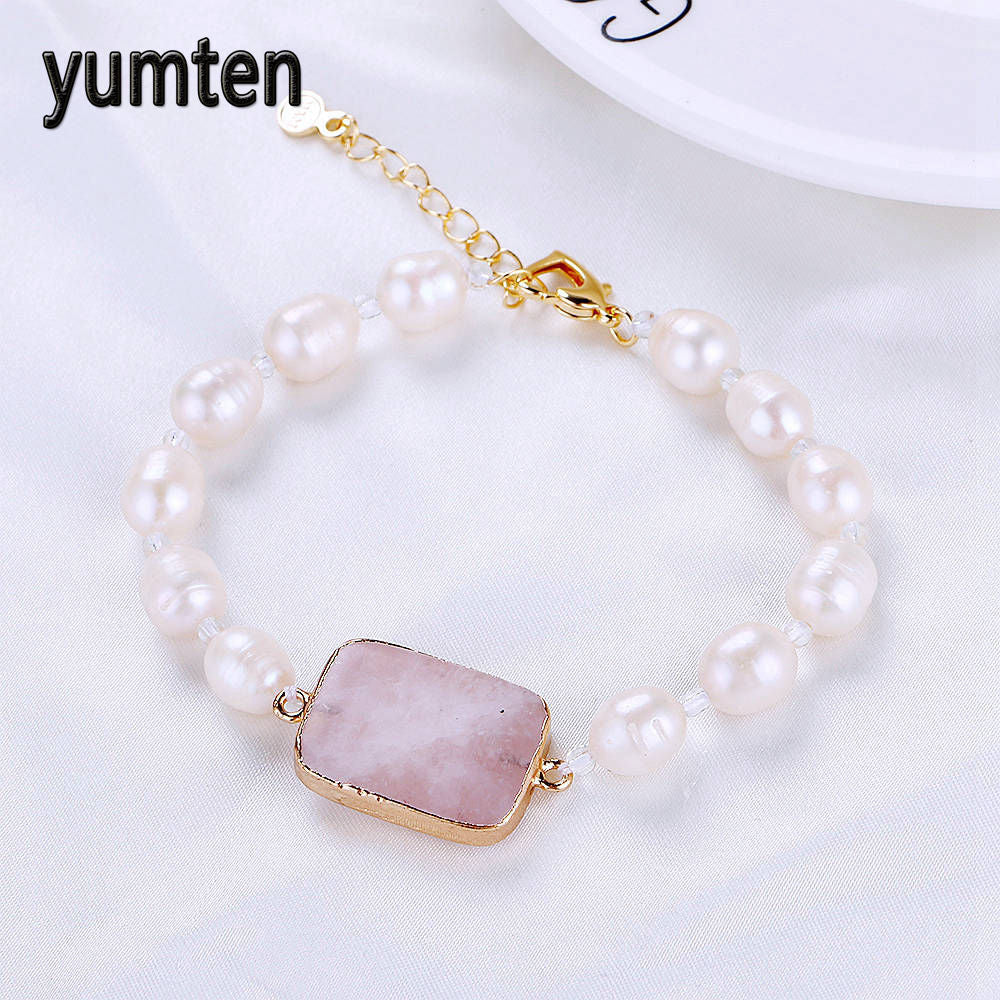 Natural Pearls Gemstone Bracelets Woman Natural Rose Quartz Charm Classic Fashion Wedding Fine Jewelry Daimi