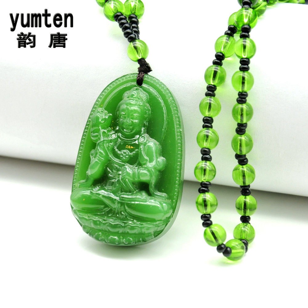 Natural Green Jade Buddha Pendants Necklace Patron Saint Lucky Buddha Crystal Trendy Necklaced Women Men Unisex Jewelry