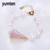 Natural Pearl Jewelry Bracelet Pearl For Women Brides Strand Lasp Triangular Powder Crystal Stone Rose Quartz Mujer Gift