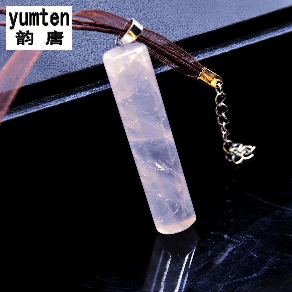 Natural Rose Quartz 14mm*58mm BIG Cylinder Pendant Necklaces Geometric Ribbon Necklace Rope Kettingen Voor Vrouwen Patry