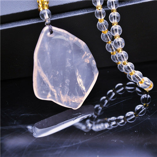 Natural Shape Rose Quartz Jewelry Women Casual Sporty Geometric Pendant Necklaces White Rope Chain Party Pendant Necklace