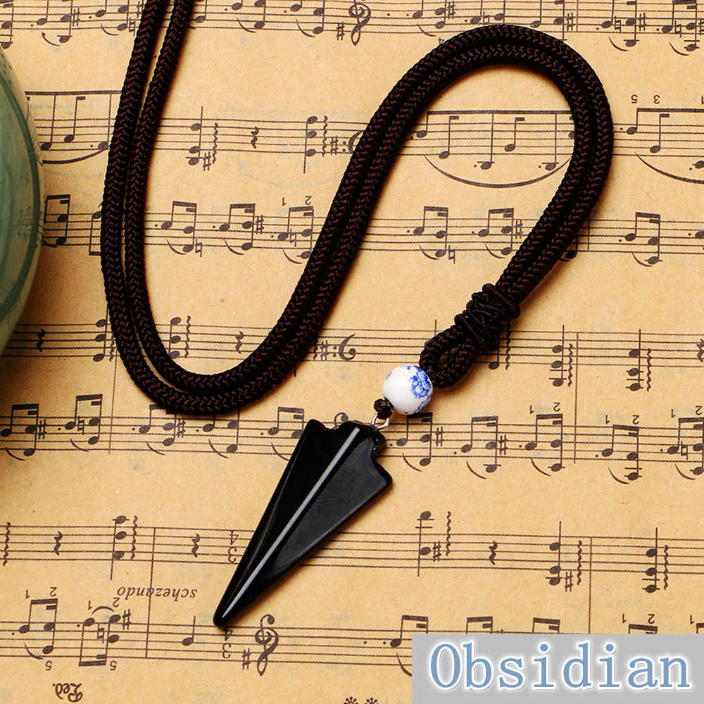 Natural Stone Arrow Pendant Rope Chain Necklace Crystal Jewelry Choker Rhinestone Malachite Tiger Eye Opal Ketting Quartz