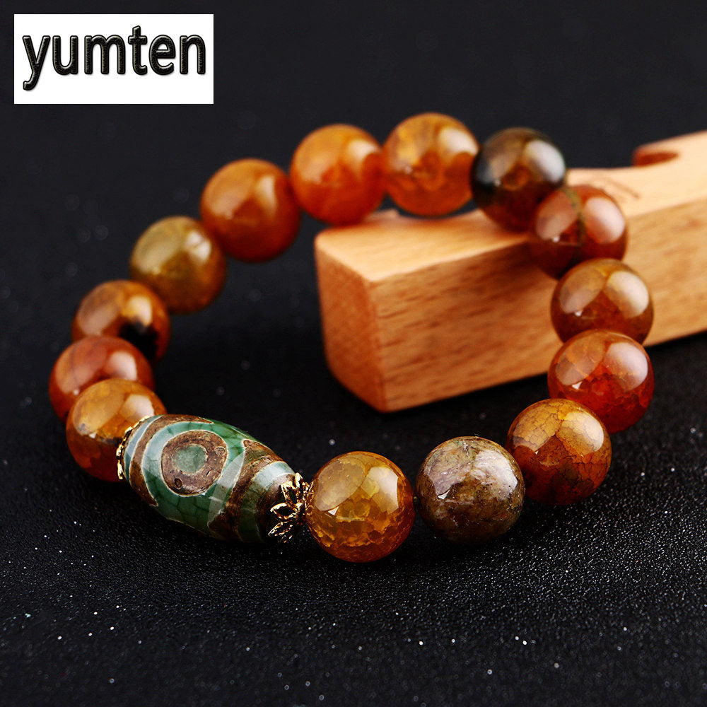 Nature 8mm 10mm 12mm 14mm Agate Beads Men Jewelry Women Love Lucky Dzi Bead Charm Bracelet Fashion 925 Silver Accessories