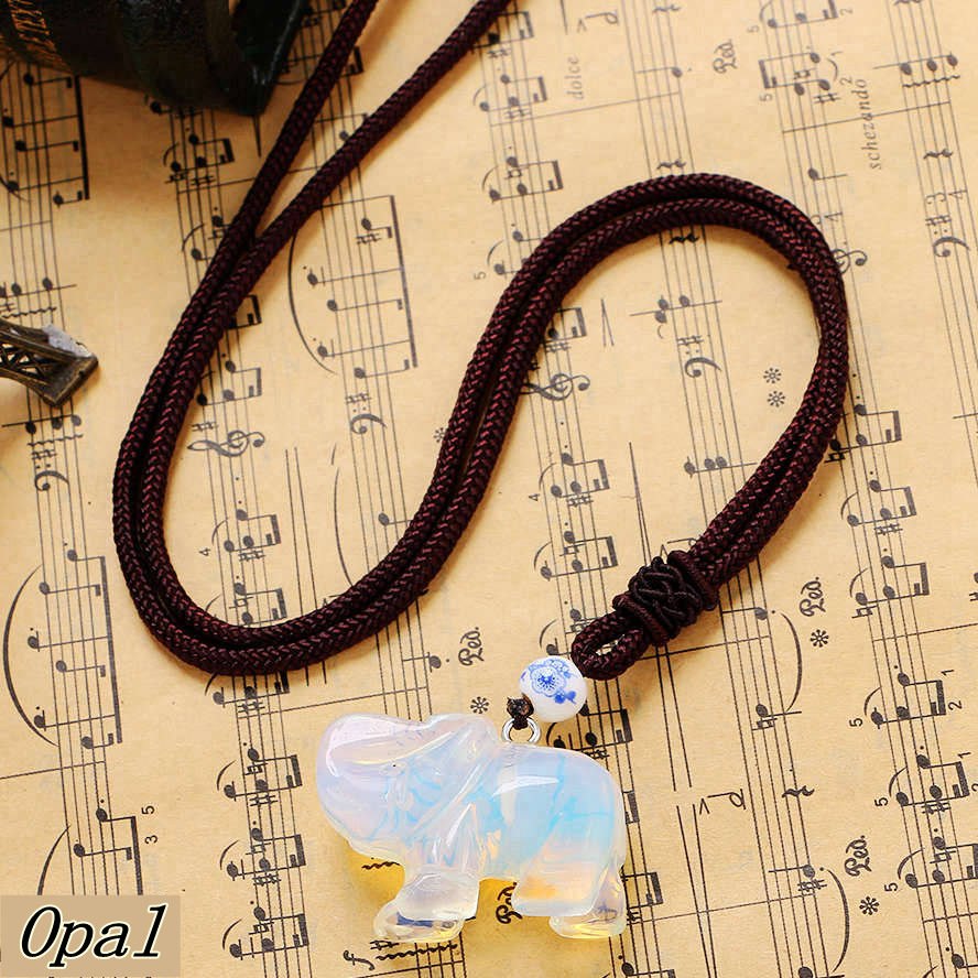 Nature Agate Elephant Necklace Fashion Women Men Charm Rope Chain Crystals Pendant Best Friend Gemstones Trendy Jewelry