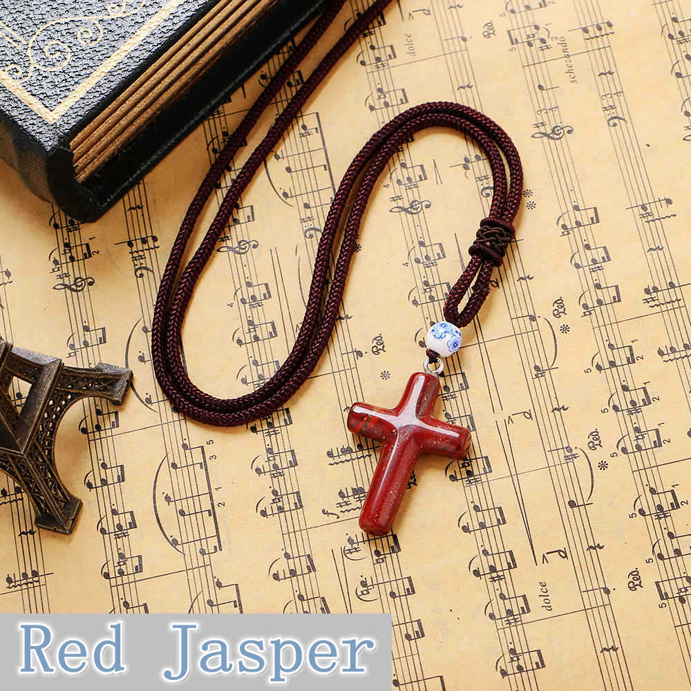 Nature Opal Gemstone Pendant Agate Cross Christian Jewelry men women Crystal Necklace Hot Sale New Fashion Classic Topaz