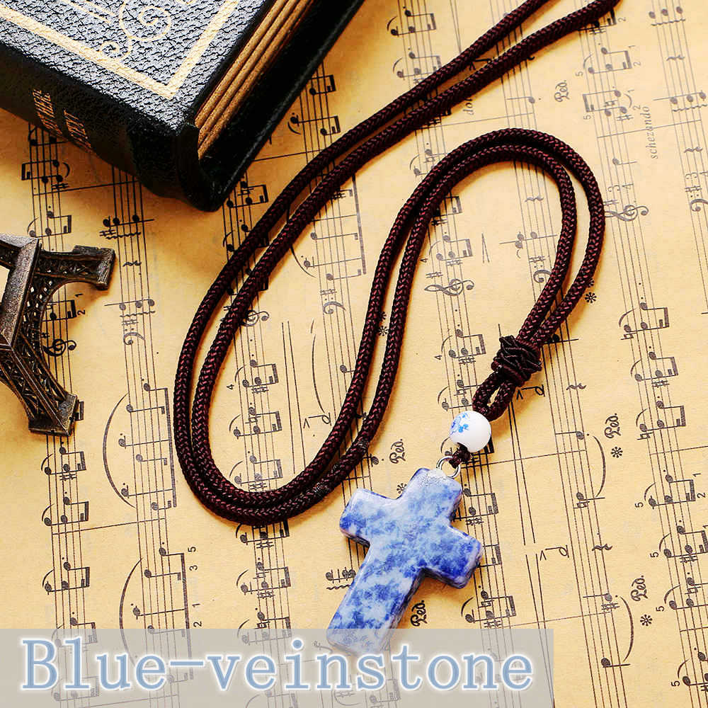 Nature Opal Gemstone Pendant Rope Chain Crystal Necklace Hot Sale New Fashion Classic Style Agate Cross Christian Jewelry