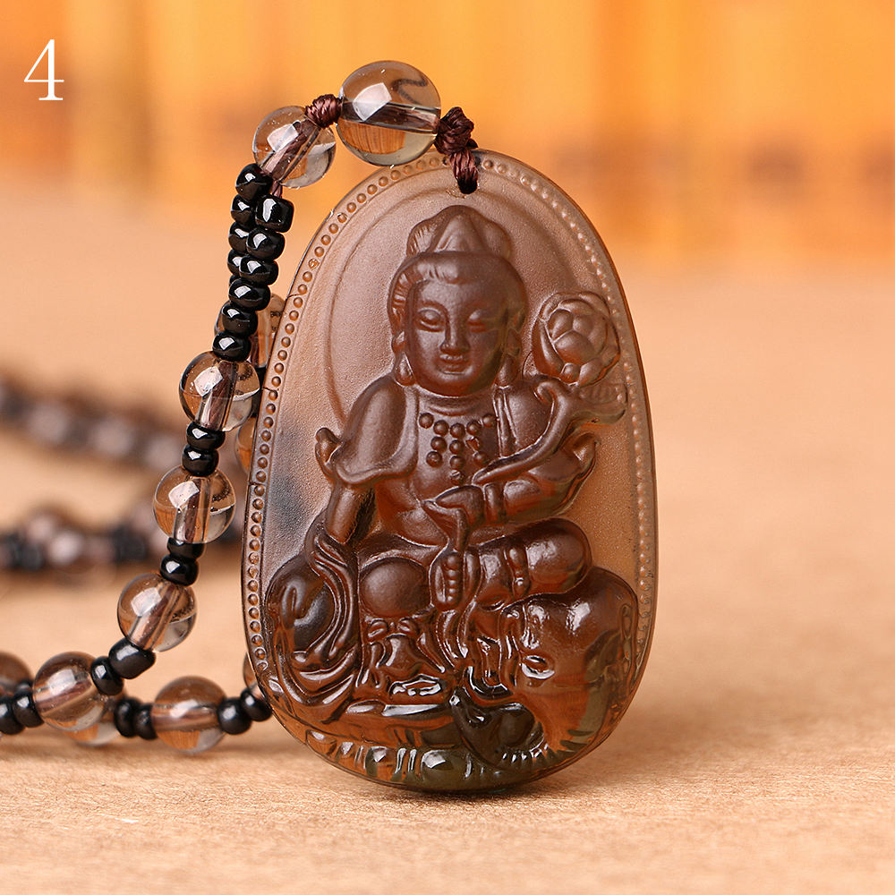 Nature Smoky Quartz Necklace Fashion Evade Peace Ethnic Buddha Pendants Necklace Vintage Jewelry Handmade Crystal Beads