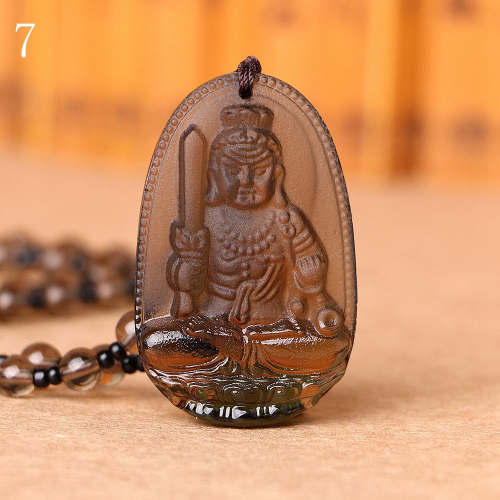 Nature Smoky Quartz Necklace Fashion Evade Peace Ethnic Buddha Pendants Necklace Vintage Jewelry Handmade Crystal Beads