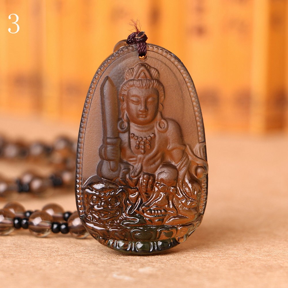 Nature Smoky Quartz Necklace Fashion Evade Peace Ethnic Buddha Pendants Necklace Vintage Jewelry Handmade Crystal Beads