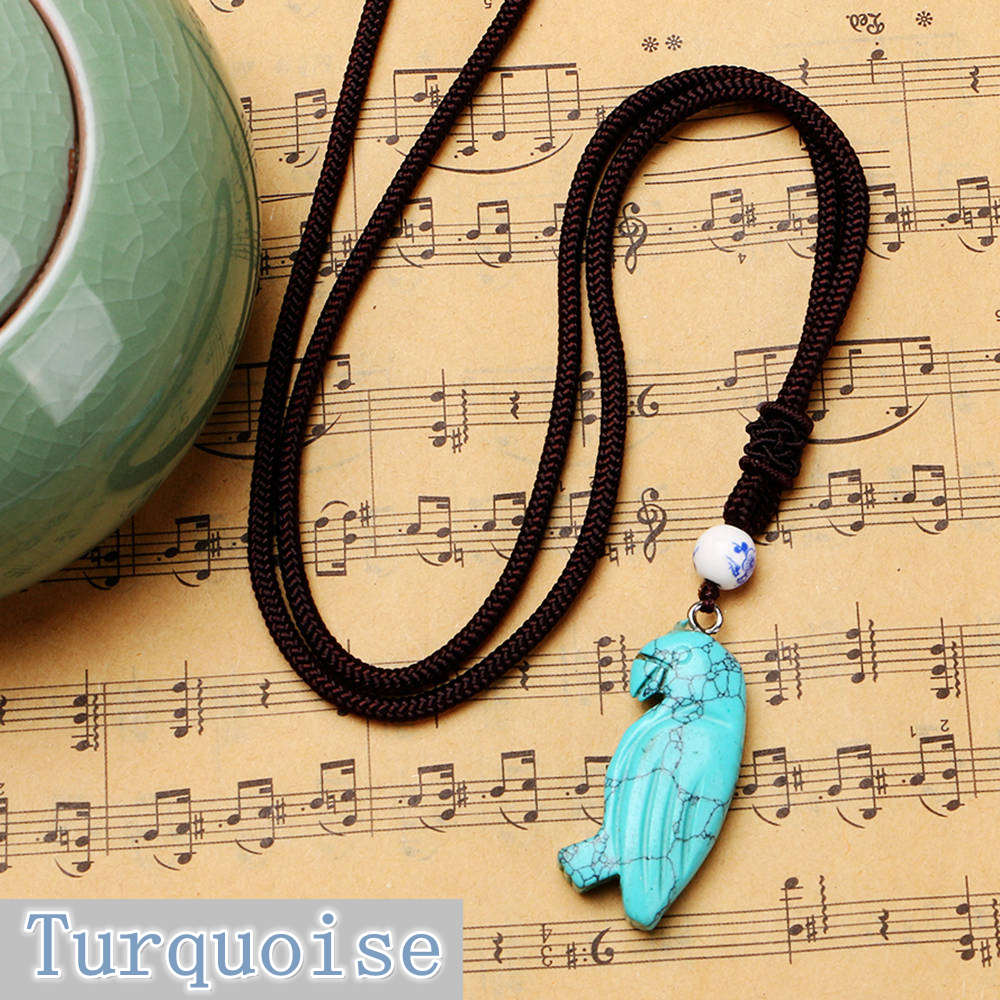 Nature Stone Long Sweater Necklace Bird Pendant Exquisite Crystal Parrot Pendant Gemstone Necklace For Woman Fine Jewelry