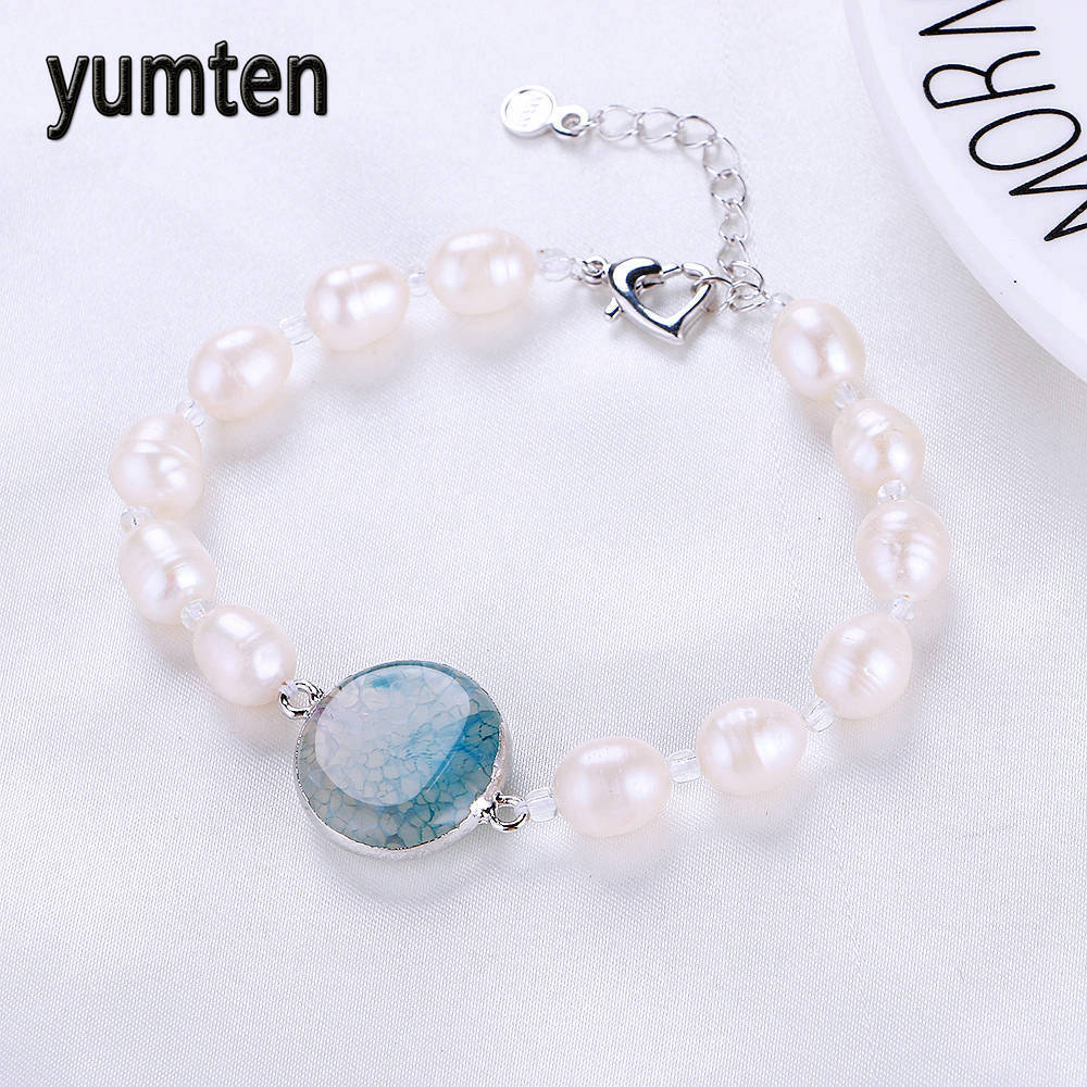 New Natural Pearls Gem Crystal Woman Bracelet Real Pearl Bracelets Holid Party Jewelry Gift Bayan Bileklik