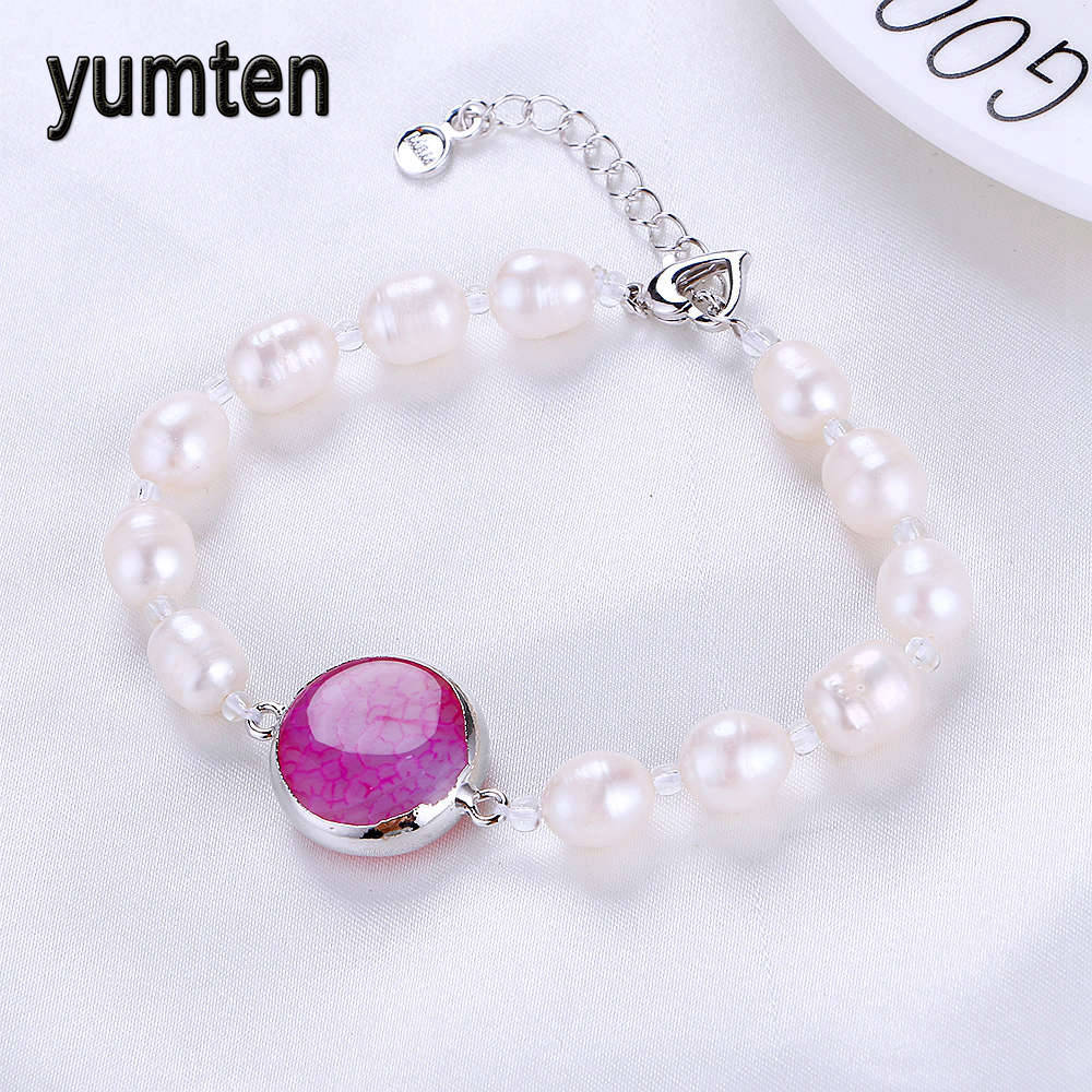 Pearl Bracelet Strand Infinity Women Fine Jewelry Natural Stone Popcorn Crystal Chain Link Bracelet Silver Accessories