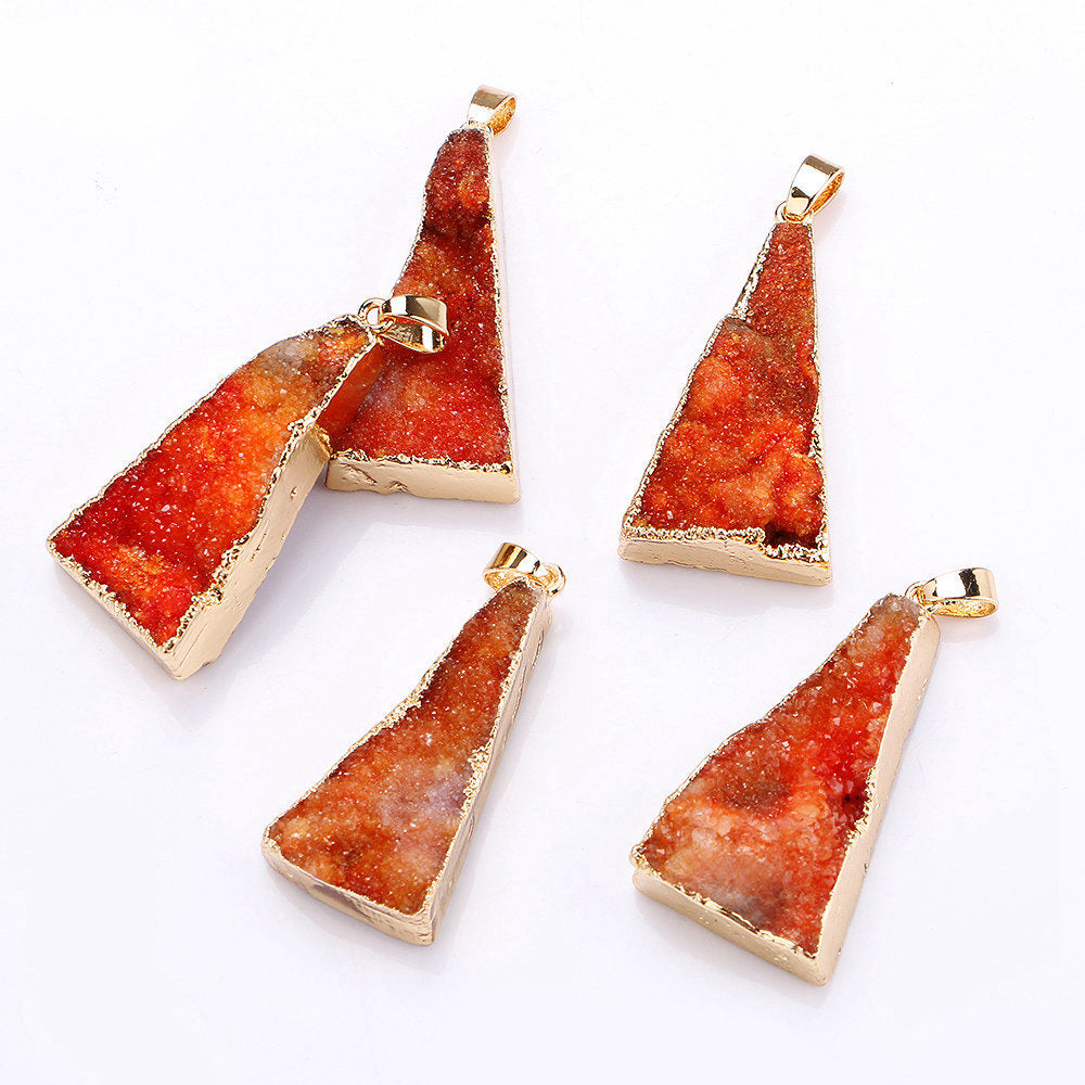 Pendant Triangle 100%Natural Crystal Charms Necklace Gilded Gemstone Fine Ladies Jewelry Quartz Rock Crystal Growth Lines