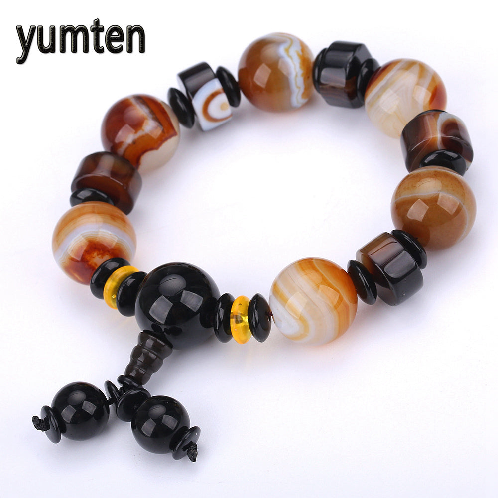 Popular Bracelets Men Fashion Lucky Beads Natural Grey Agate Jewelry Accessories Handmade Carter Bangle Soy Luna Bileklik