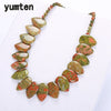 Red Jasper Leaf Big Necklace Women Flower Pendant Reiki Stone Jewelry Chain Parure Bijoux Femme Collares Ketting Colares