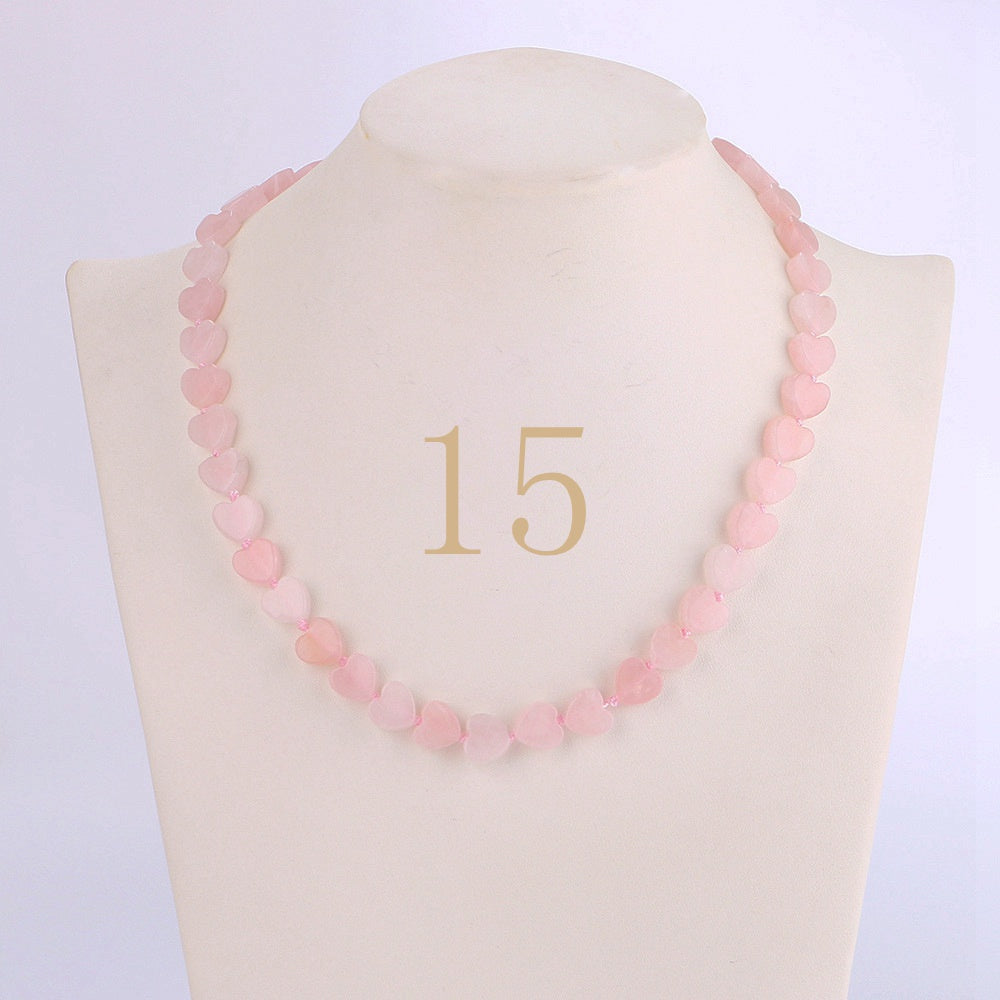 Rose Quartz Necklace Love Heart Choker Pink Crystal Jewelry Women Bead Chain Vintage Femme Accessories Turquoise Bijoux
