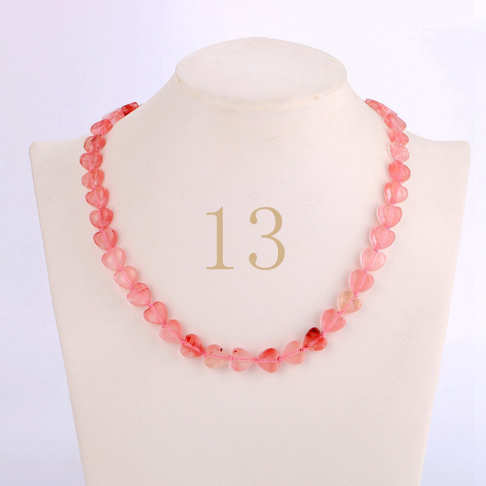 Rose Quartz Necklace Love Heart Choker Pink Crystal Jewelry Women Bead Chain Vintage Femme Accessories Turquoise Bijoux