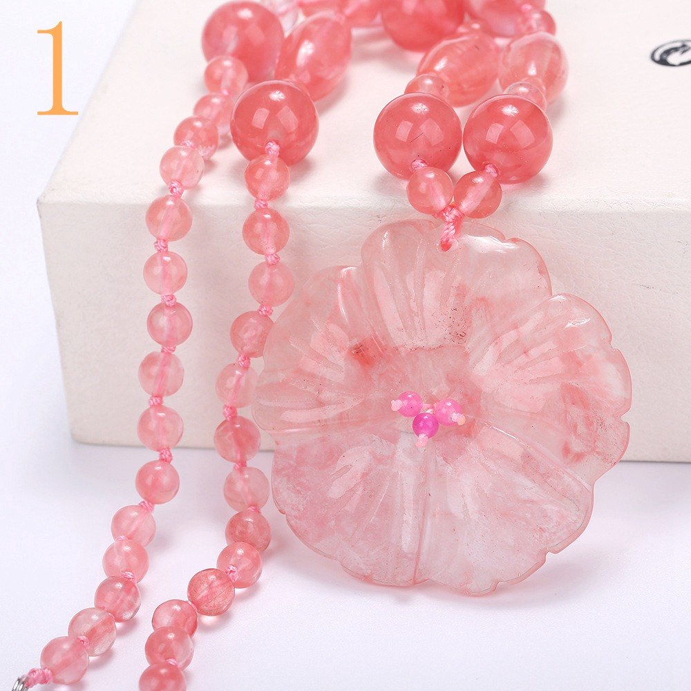 Rose Quartz Necklace Pendant Stone Natural Accessories Women Pink Jewelry Femme Short Bead Chain Vintage Flower Kolye