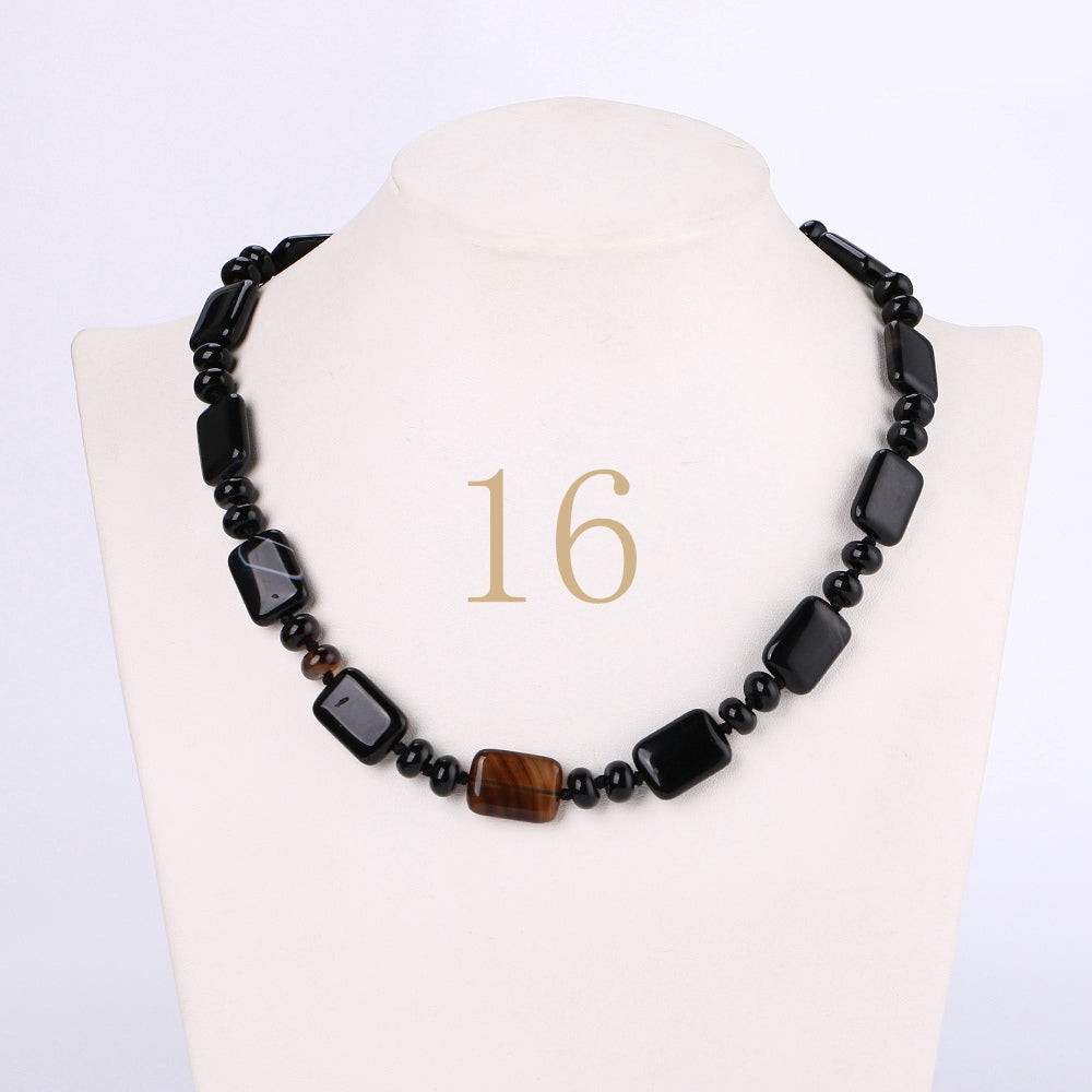 Tiger Eye Necklace Men Choker Bead Chain Natural Stone Square Jewelry Popular Male Accessories Correntes Masculino Reiki