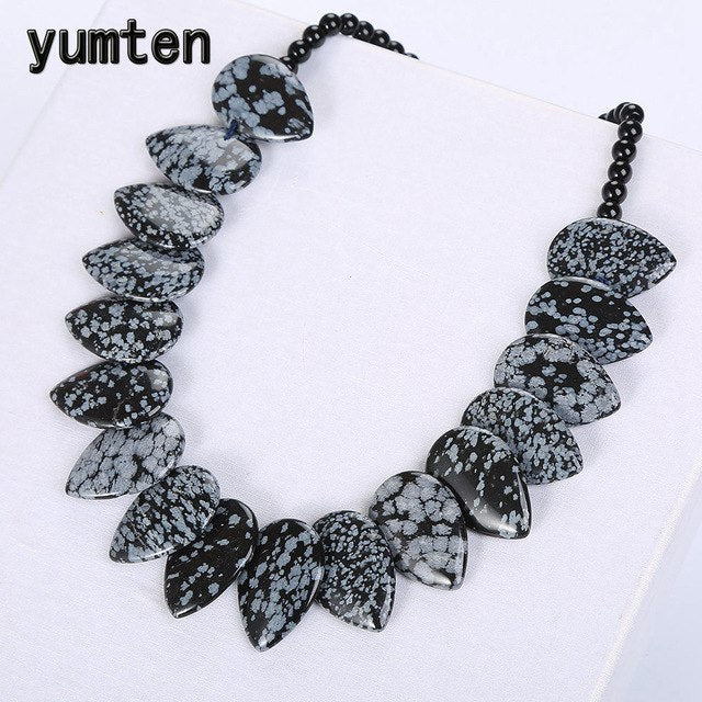 Topaz Necklace Women Natural Stone Leaf Pendant Men Choker Flower Charms Jewelry Yoga Anime Vintage Kolye Choker Korea