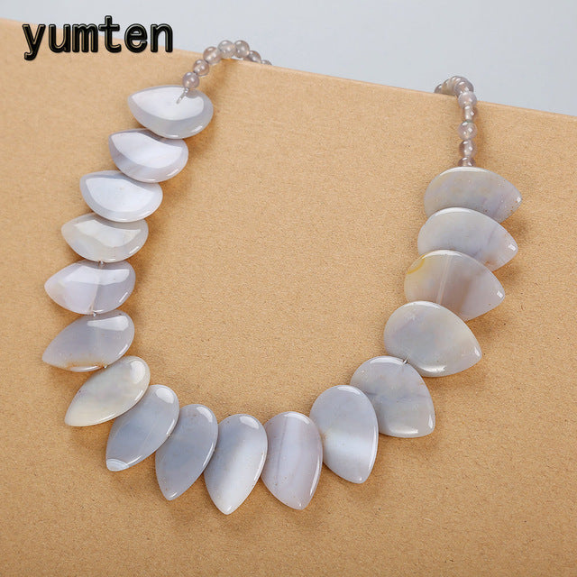 Topaz Necklace Women Natural Stone Leaf Pendant Men Choker Flower Charms Jewelry Yoga Anime Vintage Kolye Choker Korea