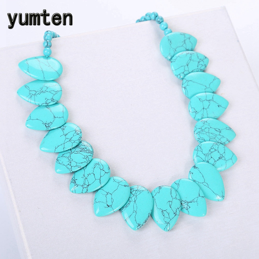 Turquoise Leaf Necklace Power Gemstone Jewelry Crystals Women Anniversary Bijoux Water Drop Gift Wholesale Accessories