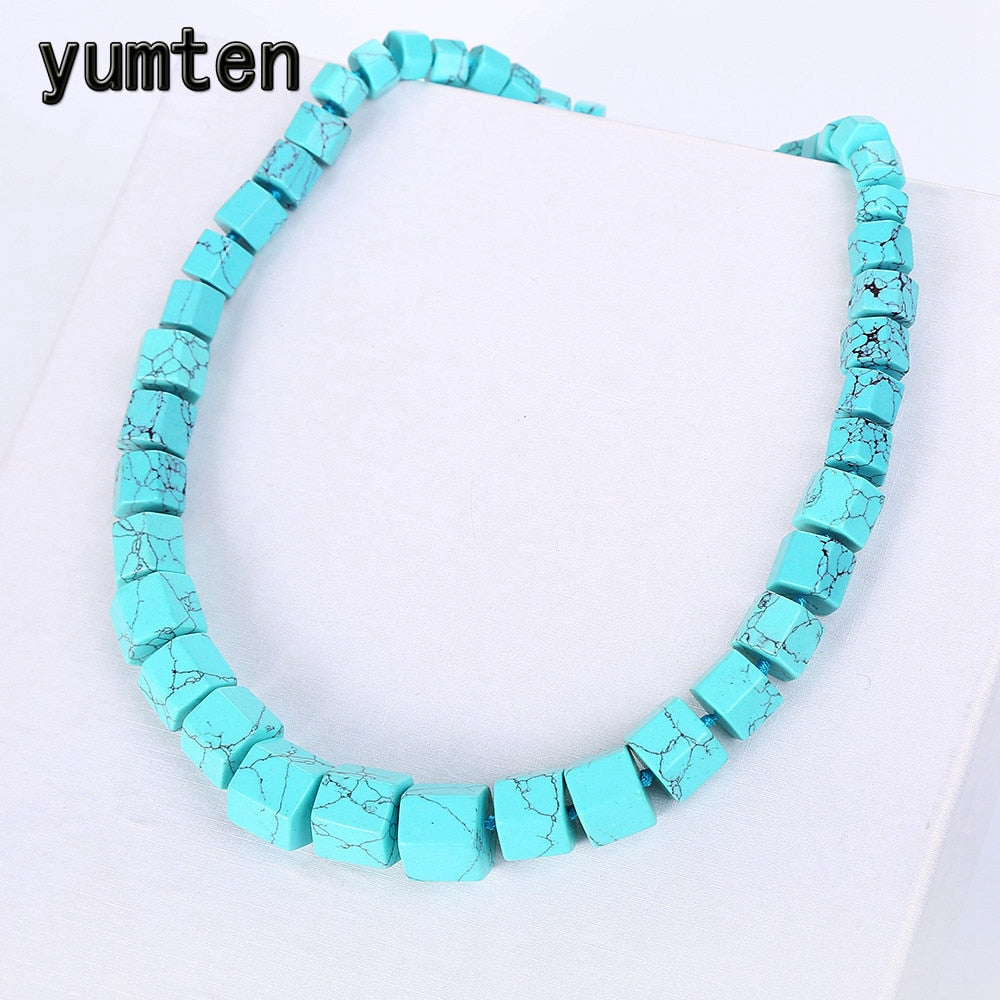 Turquoise Necklace Men Women Natural Stone Power Crystal Choker Gemstone Statement Big Necklace Personalized Gift Jewelry