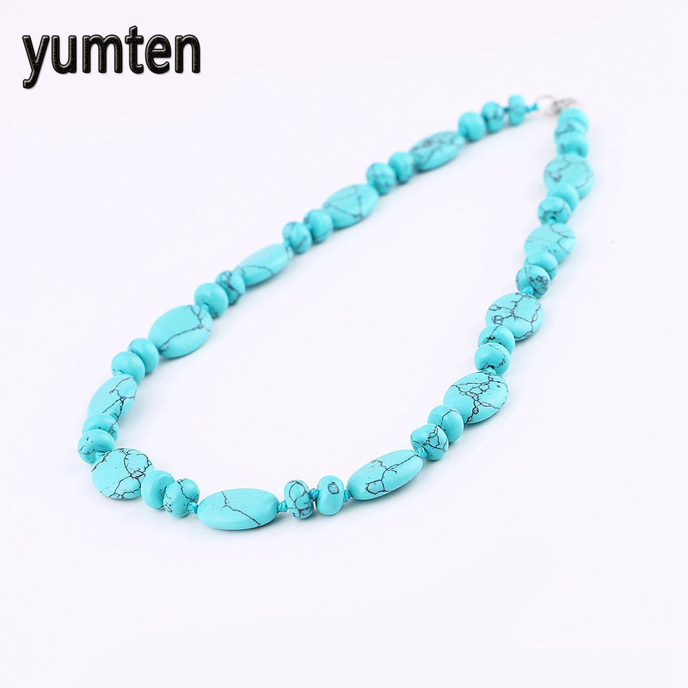 Turquoise Necklace Power Natural Crystal Women Jewelry Water Drop Chain Colier Choker Collares Grandes Wholesale 5 PCS