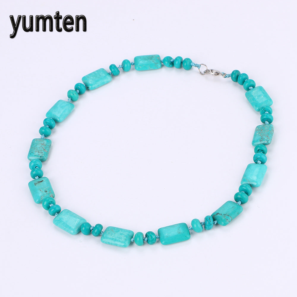 Turquoise Power Necklace Natural Stone Square Crystal Men Women Jewelry Vegan Unicorn Sailor Overwatch Wholesale 5 PCS