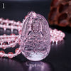 Unique Natural Pink Quartz Necklace Buddha Head Pendant For Men Women Charm Lucky Bouddha Pendentif Amulet Fine Jewelry