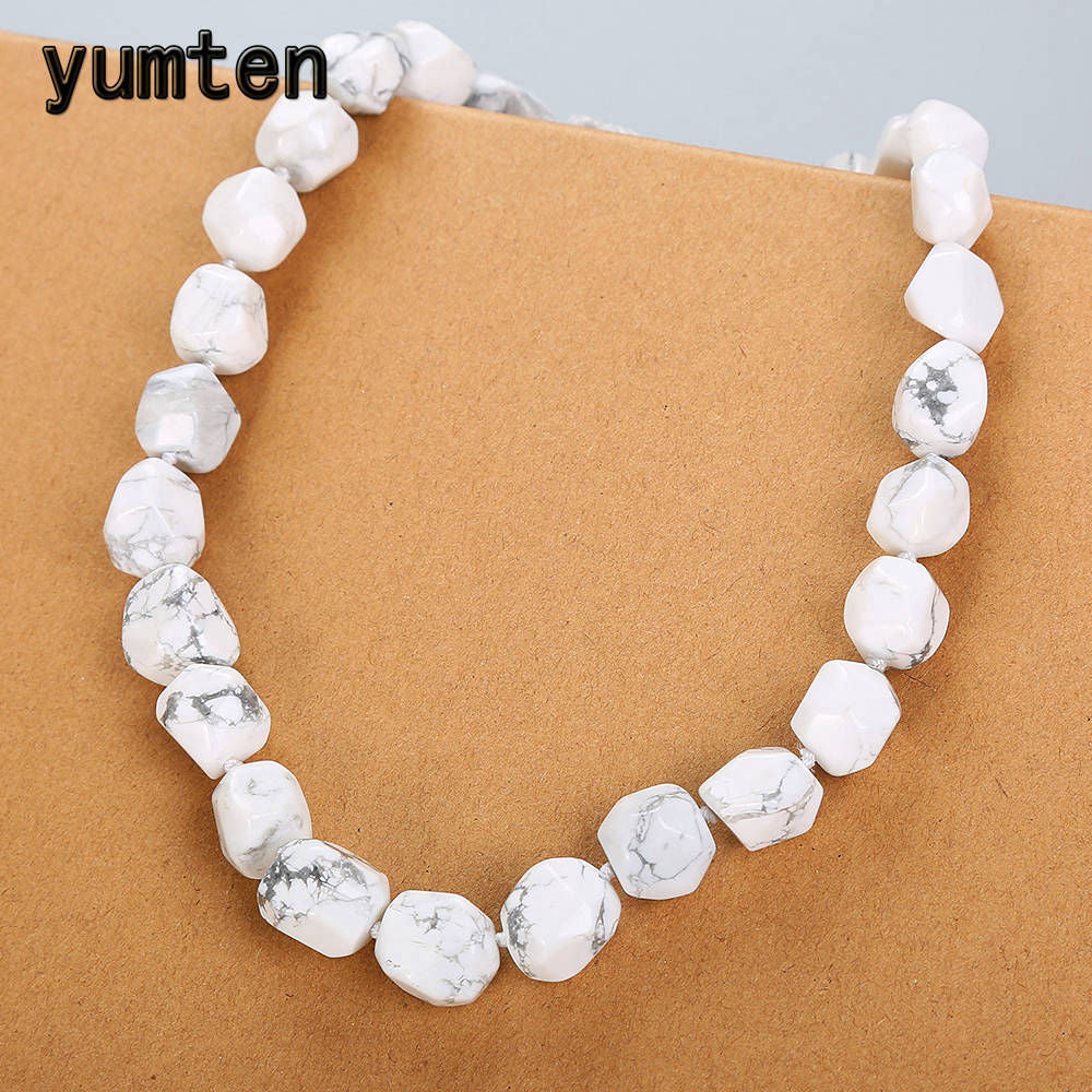 White Turquoise Necklace Women Jewelry Crystal Bohemian Classic Natural Stone Beads Power Symbols Reiki Healing Female