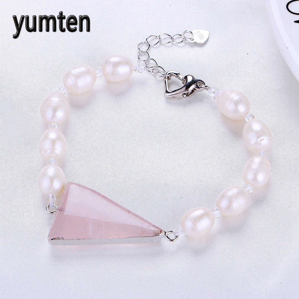 Woman Natural Pearls Bracelet Rose Quartz Gem Charm Pearl Jewelry Abalorios Para Bisuteria Joyeria Fina Gift