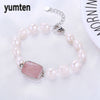 Women Bracelet Natural Pearl Bead Fine Sport Jewelry Flower Rose Quartz Silver Heart Clasp Popular Accessories