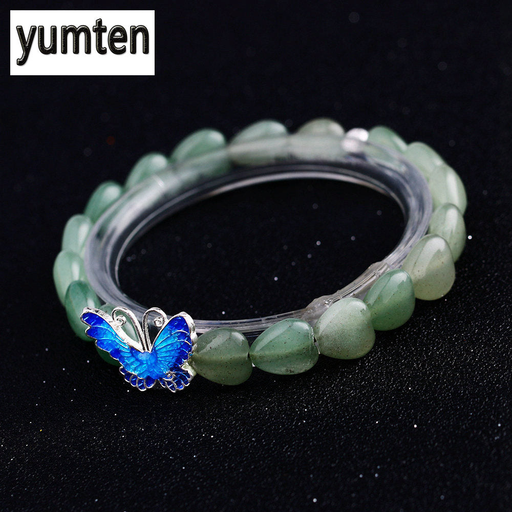 Women Bracelets Charms Nature Love Heart Aventurine Jade Beads Handmade 925 Silver Butterfly Fashion Accessories Jewelry